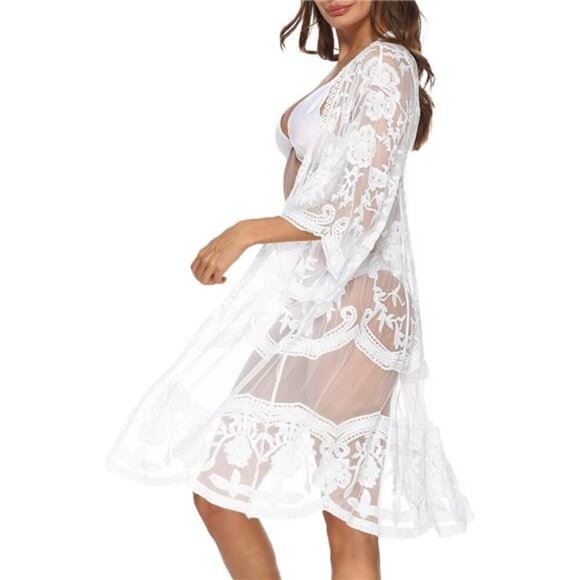 Women's Lace Cardigan Floral Crochet Sheer Beach Cover Ups - Main Image